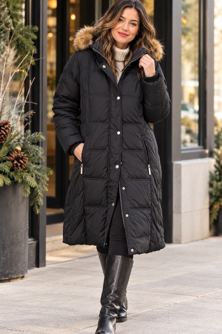 Michael Michael Kors M Black Down Puffer Coat Faux Fur Hood